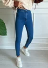 Mavi Yüksek Bel Skinny Fit Jean Likralı Önü Cepsiz Tayt Pantolon