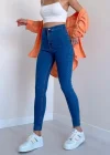 Açık Mavi Yüksek Bel Skinny Fit Jean Likralı Önü Cepsiz Tayt Pantolon