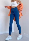 Açık Mavi Yüksek Bel Skinny Fit Jean Likralı Önü Cepsiz Tayt Pantolon