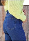 Lacivert Mom S Jeans Likralı Yüksek Bel Pantolon