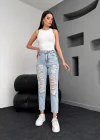 Premium Yırtık Buz Mavi Mom Jeans