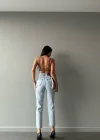Premium Yırtık Detay Buz Mavi Mom Jeans