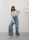Premium Yıkamalı Wide Leg Jeans