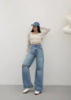 Premium Yıkamalı Wide Leg Jeans