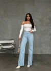 Ice Blue Premium Yıkamalı Wide Leg Jeans