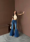 Extra Geniş Paça Yüksek Bel Likralı İspanyol Jeans