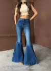 Extra Geniş Paça Yüksek Bel Likralı İspanyol Jeans
