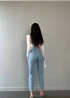 Premium Yırtık Detay Mavi Mom Jeans
