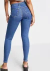 Yırtık Mavi Yüksek Bel Skinny Fit Jean Likralı Önü Cepsiz Tayt Pantolon