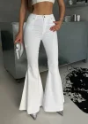 Beyaz Renk Extra Geniş Paça Yüksek Bel Likralı İspanyol Jeans
