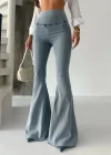 Buz Mavi Extra Geniş Paça Tayt Formunda Yüksek Bel Likralı İspanyol Jeans