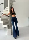 Lacivert Extra Geniş Paça Tayt Formunda Yüksek Bel Likralı İspanyol Jeans