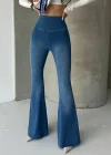 Mavi Extra Geniş Paça Tayt Formunda Yüksek Bel Likralı İspanyol Jeans
