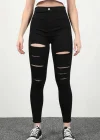 Yırtık Siyah Yüksek Bel Skinny Fit Jean Likralı Cepsiz Tayt Pantolon