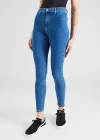 Mid Blue Yüksek Bel Skinny Fit Jean Likralı Cepsiz Tayt Pantolon