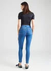Mid Blue Yüksek Bel Skinny Fit Jean Likralı Cepsiz Tayt Pantolon