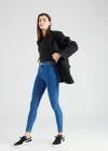 Mid Blue Yüksek Bel Skinny Fit Jean Likralı Cepsiz Tayt Pantolon