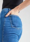 Mid Blue Yüksek Bel Skinny Fit Jean Likralı Cepsiz Tayt Pantolon