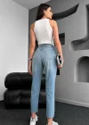 Premium Likrasız Denim Yırtık Mavi Mom Jeans