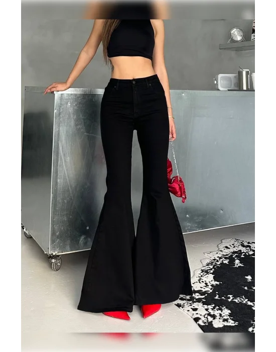 Extra Geniş Paça Yüksek Bel Likralı İspanyol Jeans