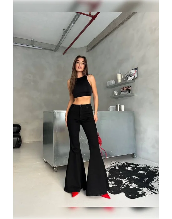 Extra Geniş Paça Yüksek Bel Likralı İspanyol Jeans