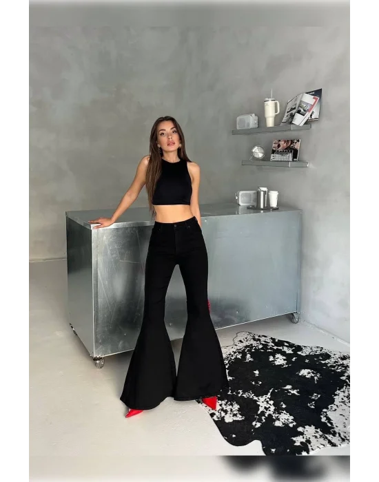 Extra Geniş Paça Yüksek Bel Likralı İspanyol Jeans