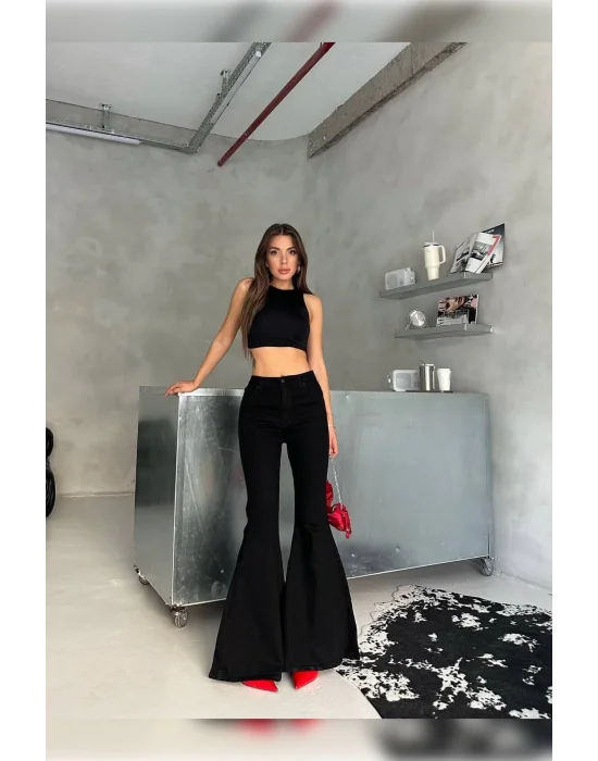 Extra Geniş Paça Yüksek Bel Likralı İspanyol Jeans