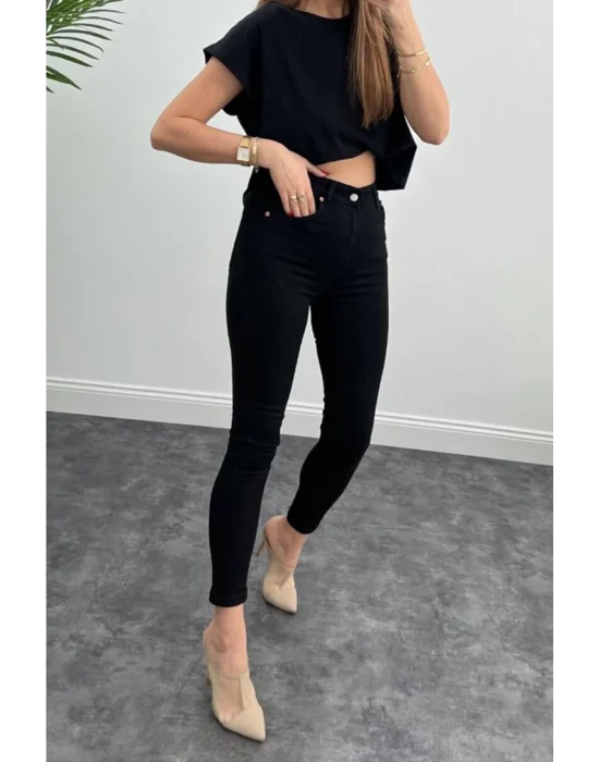 Siyah Yüksek Bel Pantolon Skinny Jeans
