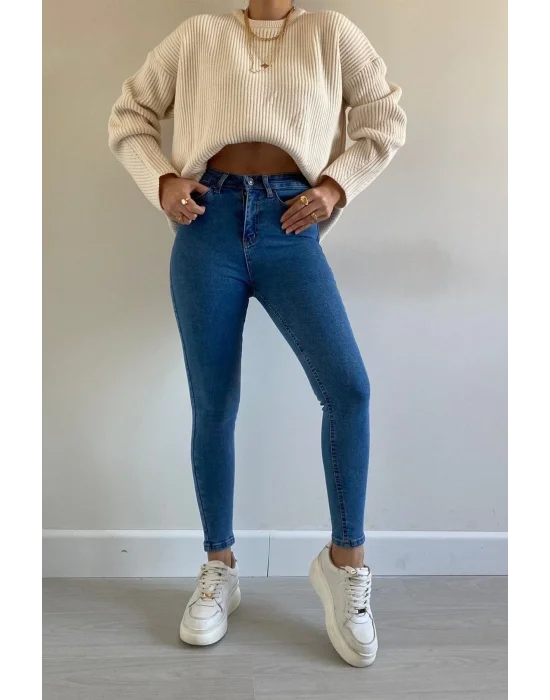 Açık Mavi Yüksek Bel Pantolon Skinny Jeans