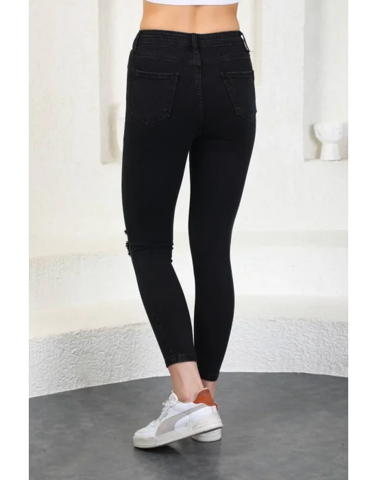 Füme Diz Yırtık Yüksek Bel Pantolon Skinny Jeans