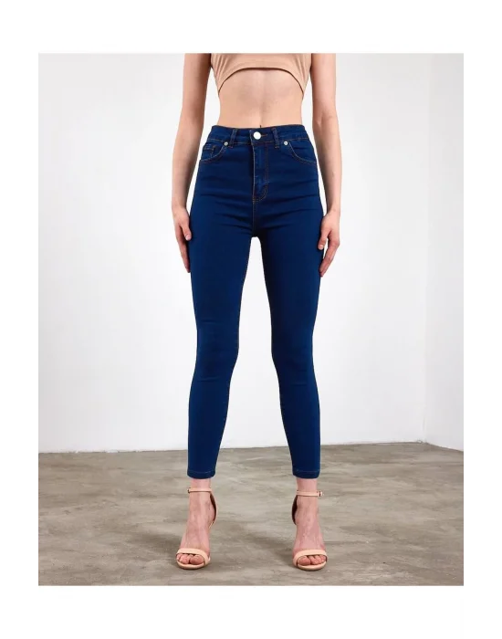 Lacivert Yüksek Bel Dar Paça Likralı Pantolon