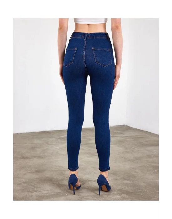 Lacivert Yüksek Bel Dar Paça Likralı Pantolon