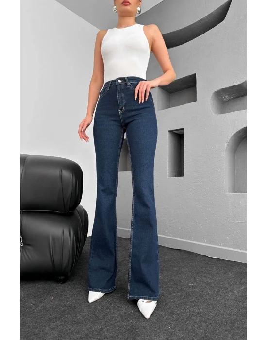 Lacivert İspanyol Paça Jeans Toparlayıcı Pantolon