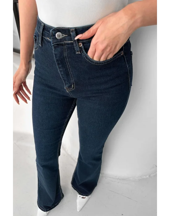 Lacivert İspanyol Paça Jeans Toparlayıcı Pantolon