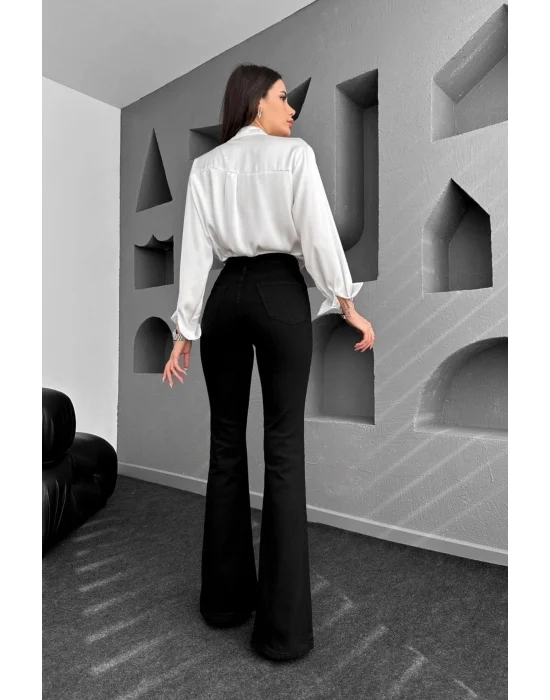 Yüksek Bel Ispanyol Paça Siyah Jeans Kot Pantolon