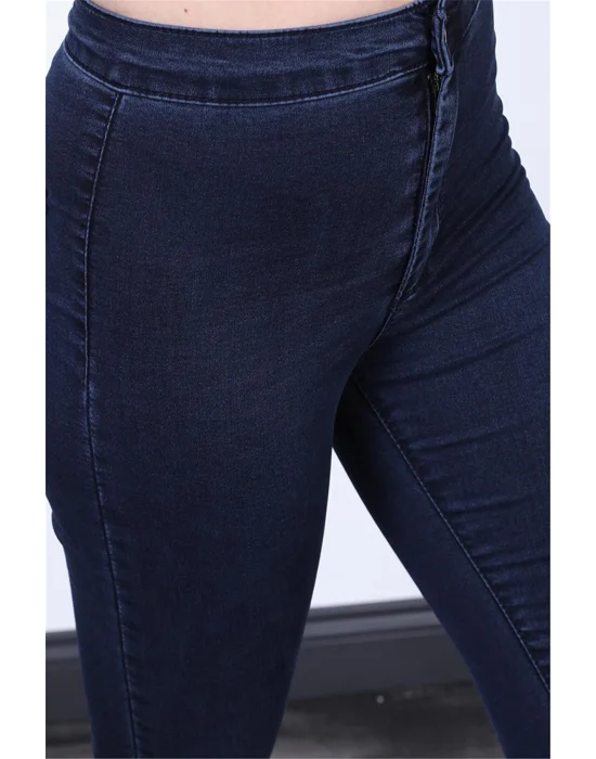 Lacivert Yüksek Bel Skinny Fit Jean Likralı Önü Cepsiz Tayt Pantolon