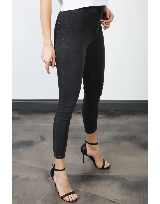 Füme Yüksek Bel Skinny Fit Jean Likralı Önü Cepsiz Tayt Pantolon