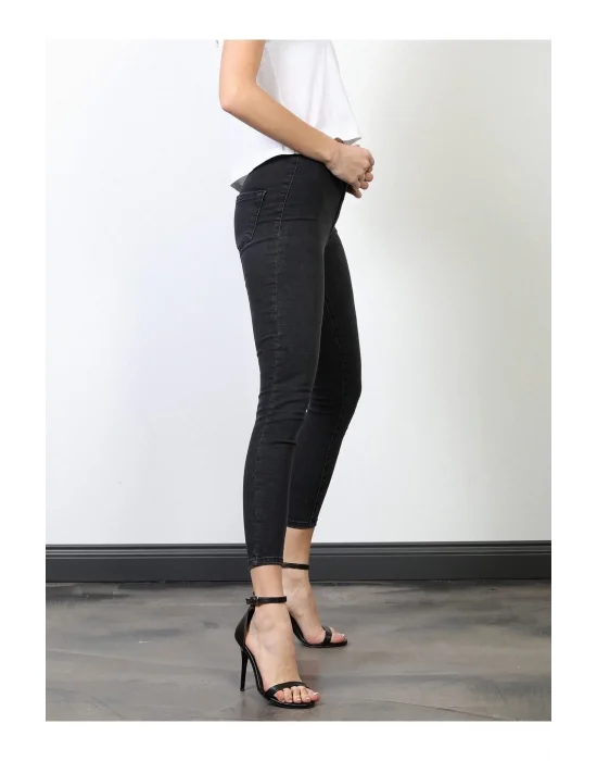 Füme Yüksek Bel Skinny Fit Jean Likralı Önü Cepsiz Tayt Pantolon