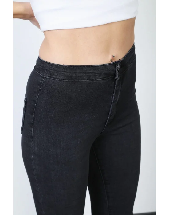 Füme Yüksek Bel Skinny Fit Jean Likralı Önü Cepsiz Tayt Pantolon