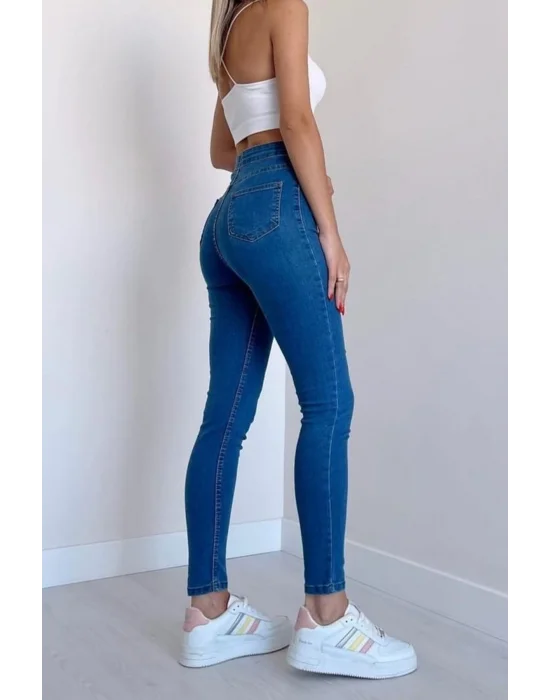 Açık Mavi Yüksek Bel Skinny Fit Jean Likralı Önü Cepsiz Tayt Pantolon