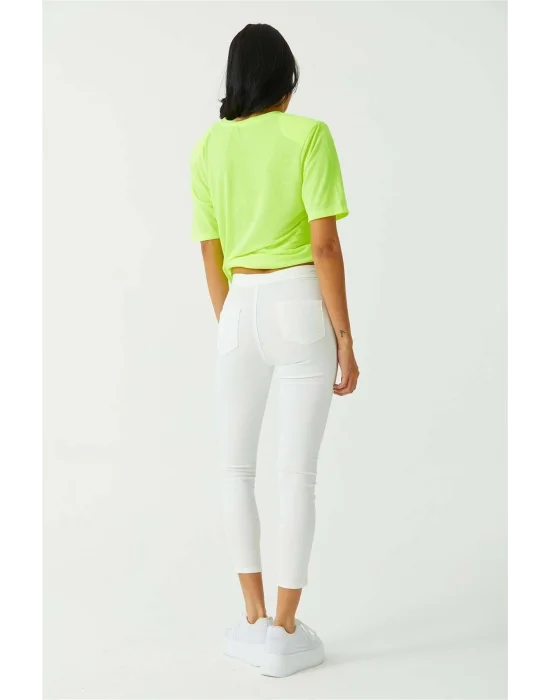 Beyaz Yüksek Bel Skinny Fit Jean Likralı Önü Cepsiz Tayt Pantolon
