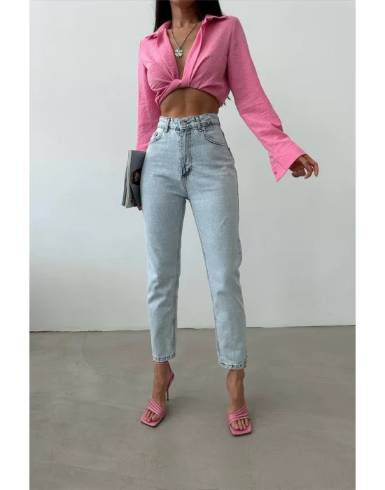 Premium Buz Mavi Mom Jeans