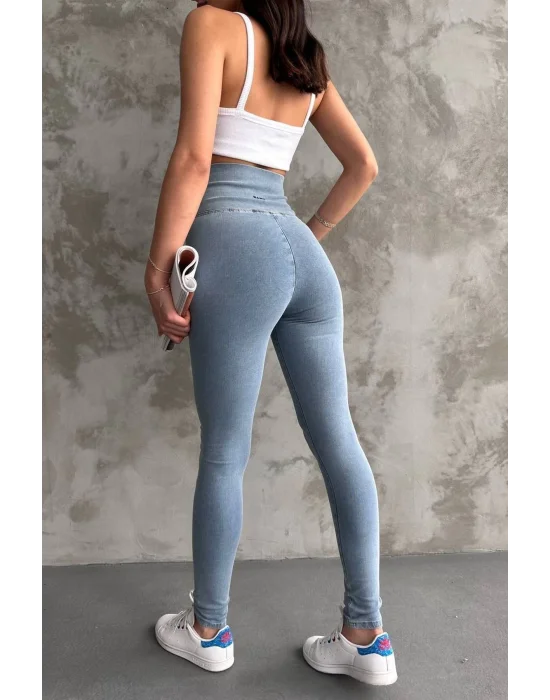 Buz Mavi Ekstra Yüksek Bel Kot Tayt Pantolon Jeggings