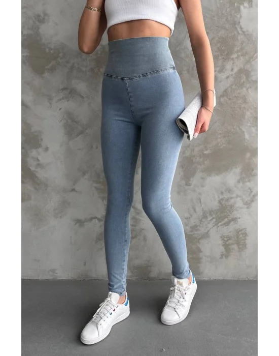 Buz Mavi Ekstra Yüksek Bel Kot Tayt Pantolon Jeggings