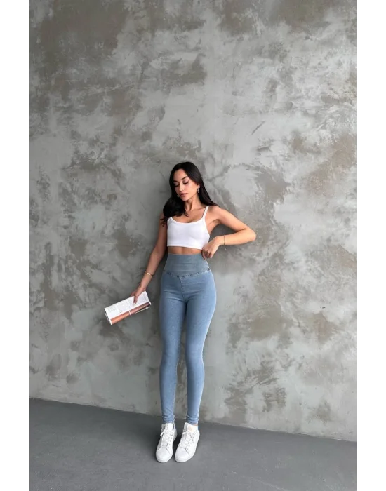 Buz Mavi Ekstra Yüksek Bel Kot Tayt Pantolon Jeggings