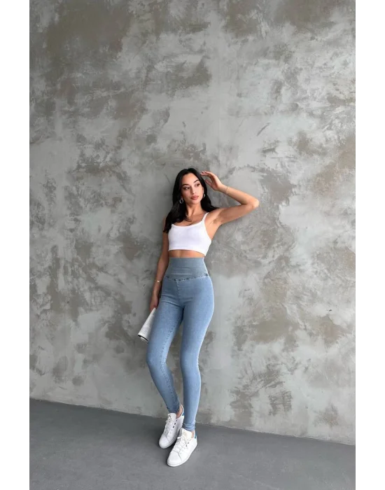 Buz Mavi Ekstra Yüksek Bel Kot Tayt Pantolon Jeggings