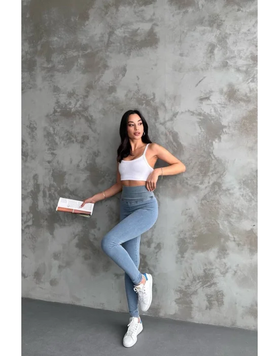 Buz Mavi Ekstra Yüksek Bel Kot Tayt Pantolon Jeggings