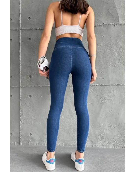 Lacivert Ekstra Yüksek Bel Kot Tayt Pantolon Jeggings