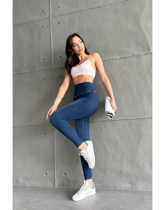 Lacivert Ekstra Yüksek Bel Kot Tayt Pantolon Jeggings
