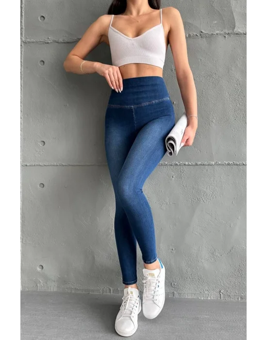 Lacivert Ekstra Yüksek Bel Kot Tayt Pantolon Jeggings